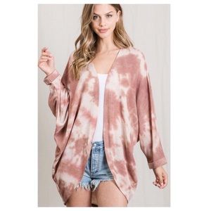 New Rust & Off White Tie Dye Print Open Cardigan,Dolman Sleeves,Super Soft